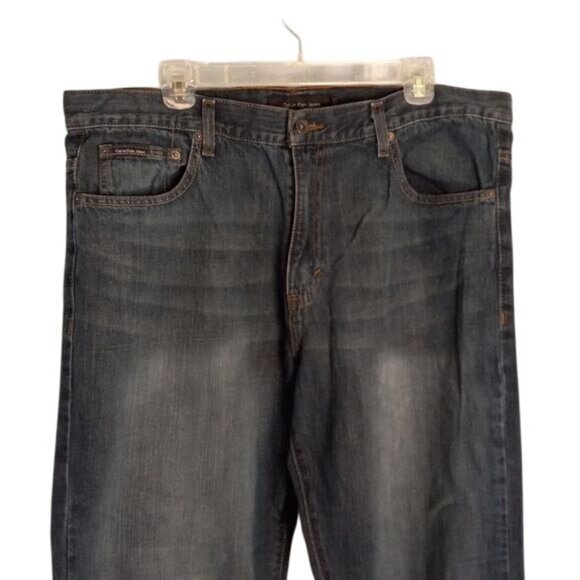 Calvin Klein Size 38 x 32 Mens Jeans Relaxed Straight Fit Dark Wash 100% Cotton - Picture 3 of 15